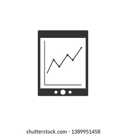Tablet with statistic graph chart icon isolated. Financial chart and graph sign. Flat design. Vector Illustration