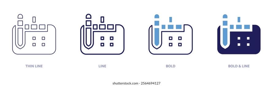 Tablet statistics icon in 4 different styles. Thin Line, Line, Bold, and Bold Line. Duotone style. Editable stroke.
