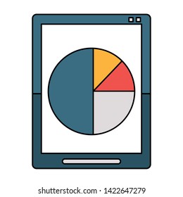 Tablet with statistics pie graph isolated symbol vector illustration graphic design