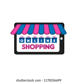Tablet with a store front. Online shopping