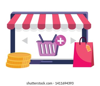 Tablet and store icon design vector illustration