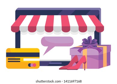 Tablet and store icon design vector illustration