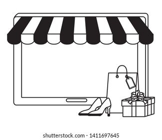 Tablet and store icon design vector illustration