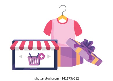 Tablet and store icon design vector illustration