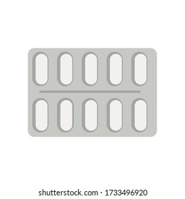 Tablet Strip Icon Isolated On White Background.  Medical Drug Package For Tablet, Vitamin, Antibiotic, Aspirin. Vector Illustration Blister In Flat Style.