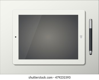 Tablet and Stylus isolated on white background,minimal design,vector illustration