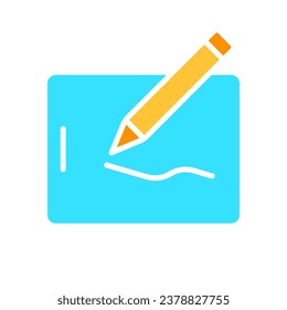 Comprimido con icono de línea de lápiz. Gadget, multimedia, pantalla táctil, estudio, tecnología, Internet, batería, electrónica. Icono de color vectorial sobre fondo blanco para negocios y publicidad.
