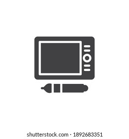 Tablet with stylus pen vector icon. filled flat sign for mobile concept and web design. Graphics tablet glyph icon. Symbol, logo illustration. Vector graphics