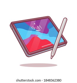 Tablet And Stylus Pencil Cartoon Vector Icon Illustration. Technology Object Icon Concept Isolated Premium Vector. Flat Cartoon Style