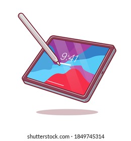 Tablet And Stylus Pencil Cartoon Vector Icon Illustration. Technology Object Icon Concept Isolated Premium Vector. Flat Cartoon Style