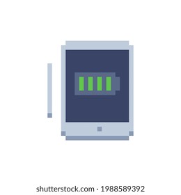 Tablet and stylus pixel art icon. Mobile phone, smartphone. Electronic devices. Design for mobile app, logo, web, sticker. Isolated vector illustration. 8-bit 