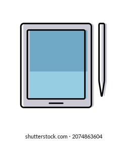 Tablet and stylus simple color vector illustration