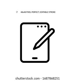 Tablet and stylus simple line icon vector illustration.Editable stroke. 48x48 Pixel Perfect.