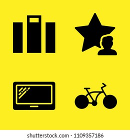 tablet, suitcase, bicycle and star vector icon set. Sample icons set for web and graphic design