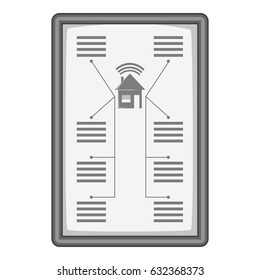 Tablet with system clever house icon in monochrome style isolated on white background vector illustration