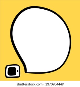Tablet talking and speech bubble hand drawn illustration in cartoon style minimalism