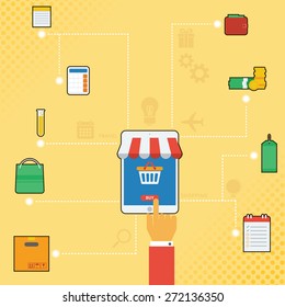 Tablet Technology Infographic with line icon and flat design