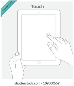 Tablet touch gestures. Touch screen. Vertical position