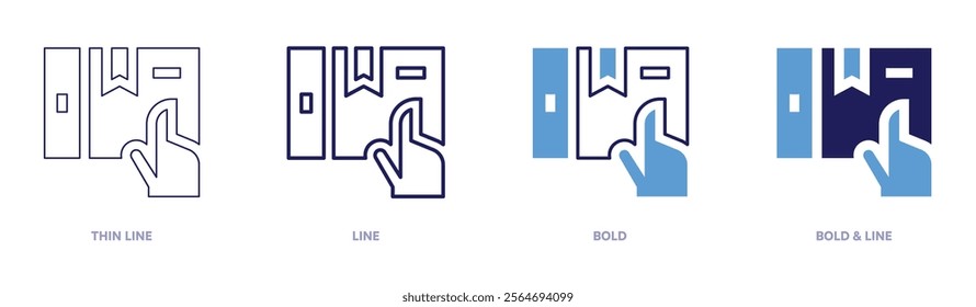 Tablet touch icon in 4 different styles. Thin Line, Line, Bold, and Bold Line. Duotone style. Editable stroke.