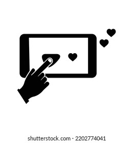 Tablet touch love heart icon | Black Vector illustration |