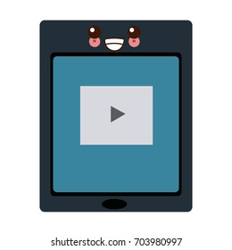 tablet touch with video player on the screen streaming