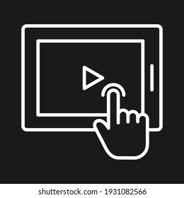 Tableta, toque, vídeo, pulsación de imagen vectorial de icono. También se puede usar para la educación en línea. Idóneo para aplicaciones web, aplicaciones móviles y medios impresos.