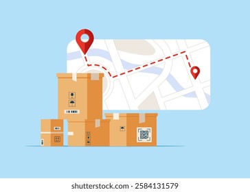 Tablet with tracker, map with delivery tracking. GPS navigator pointer. Delivery services. Stay safe concept. Corporate of success. Vector illustration flat design.