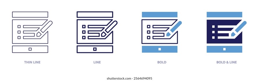 Tablet trends icon in 4 different styles. Thin Line, Line, Bold, and Bold Line. Duotone style. Editable stroke.