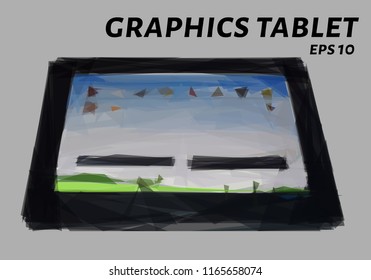 The tablet of the triangles. Low poly graphics tablet. Vector illustration