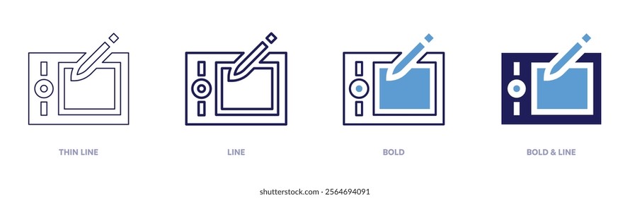 Tablet tutorial icon in 4 different styles. Thin Line, Line, Bold, and Bold Line. Duotone style. Editable stroke.