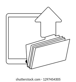 tablet uploading folder with document black and white