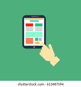 Tablet use on the green background. Vector illustration