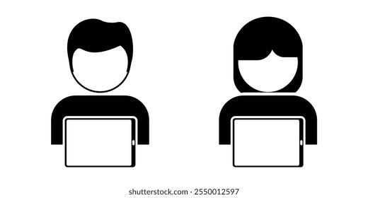 tablet user or device profile, user avatar with two gender icon vector