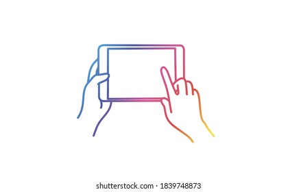 Tablet user. Gradient line. Vector illustration. 