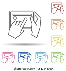 Tablet user in multi color style icon. Simple thin line, outline vector of mobile banking icons for ui and ux, website or mobile application