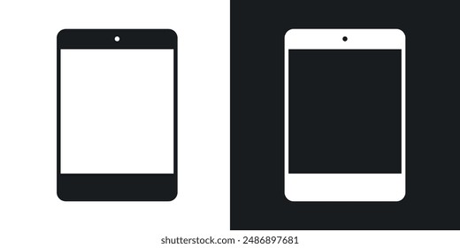 Tablet vector icon set in solid black and white color