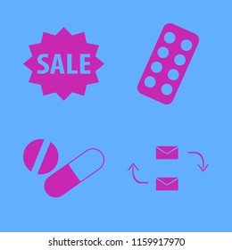 tablet vector icons set. with blister pack, tablet capsule, sale and response letter in set