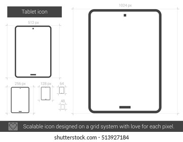 Tablet vector line icon isolated on white background. Tablet line icon for infographic, website or app. Scalable icon designed on a grid system.