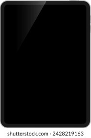 Maqueta de vector de tableta con pantalla en blanco negro. Plantilla de visualización de tableta de plata aislada sobre fondo blanco.