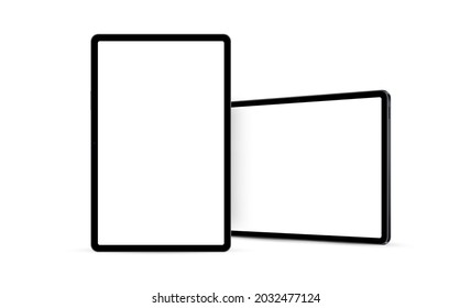 Tablet Vertical and Horizontal Mockup with Front, Side View. Vector Illustration