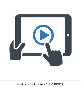 Icono del reproductor de vídeo de Tablet PC. Icono del dispositivo del jugador. Vector y glifo