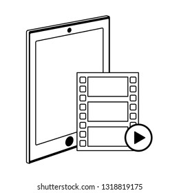 tablet and video player symbol in black and white