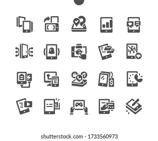 Iconos sólidos de vectores de píxeles perfectamente diseñados para tableta 30 Cuadrícula 2x para gráficos y aplicaciones web. Pictograma mínimo simple