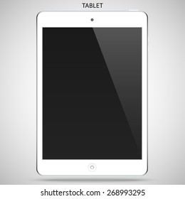 tablet white color with black touch screen and flare isolated on grey background. detailed and realistic device mockup. stock vector illustration