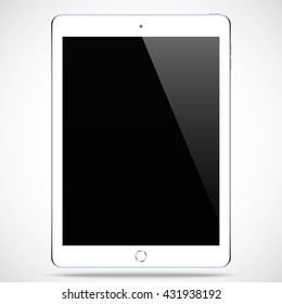 tablet white color with black touch screen and shadow isolated on grey background. realistic and detailed device mockup. stock vector illustration