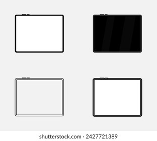 Tablet with white screen and black screen icon set