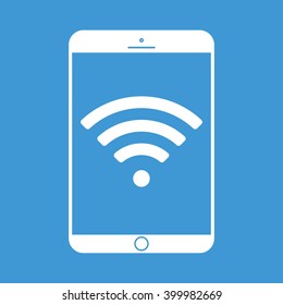 Tablet WiFi icon on blue background.