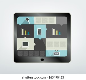 Tablet wit box diagram. Info graphics table.