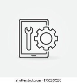 Tablet con dispositivo vectorial de llave Icono de concepto de reparación de dispositivo o estilo de inicio de sesión