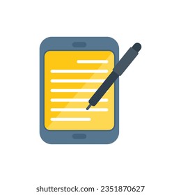 Tablet writing icon flat vector. Write message. Text notepad isolated